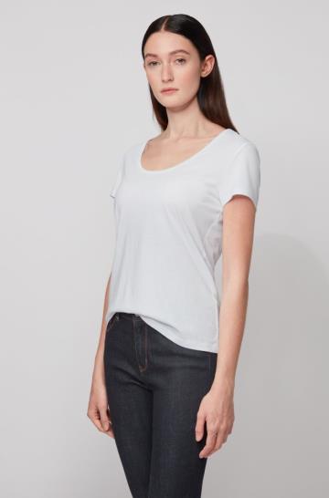 Koszulki BOSS Slim Fit Scoop Neck Białe Damskie (Pl67247)